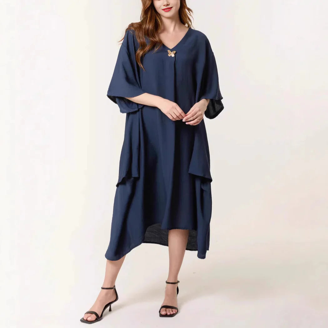 Robe tunique femme – Coupe ample – Tissu respirant – Longueur maxi – Col en V