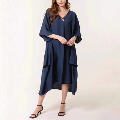 Robe tunique femme – Coupe ample – Tissu respirant – Longueur maxi – Col en V
