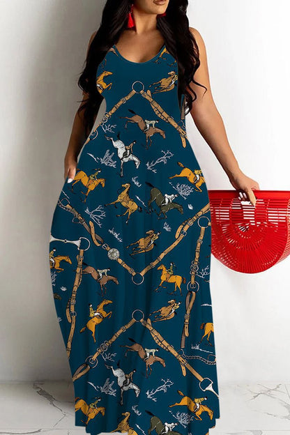 Robe longue femme – Coupe fluide – Décolleté en V – Bretelles fines – Imprimé abstrait