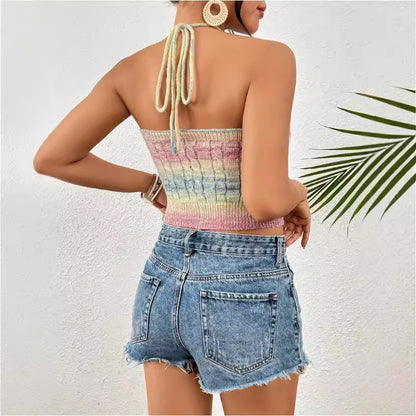 Top court dos-nu femme – Coupe slim – Maille torsadée – Ourlet côtelé