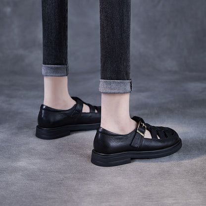 Sandales femme – Cuir véritable – Design ajouré – Semelle plate confortable