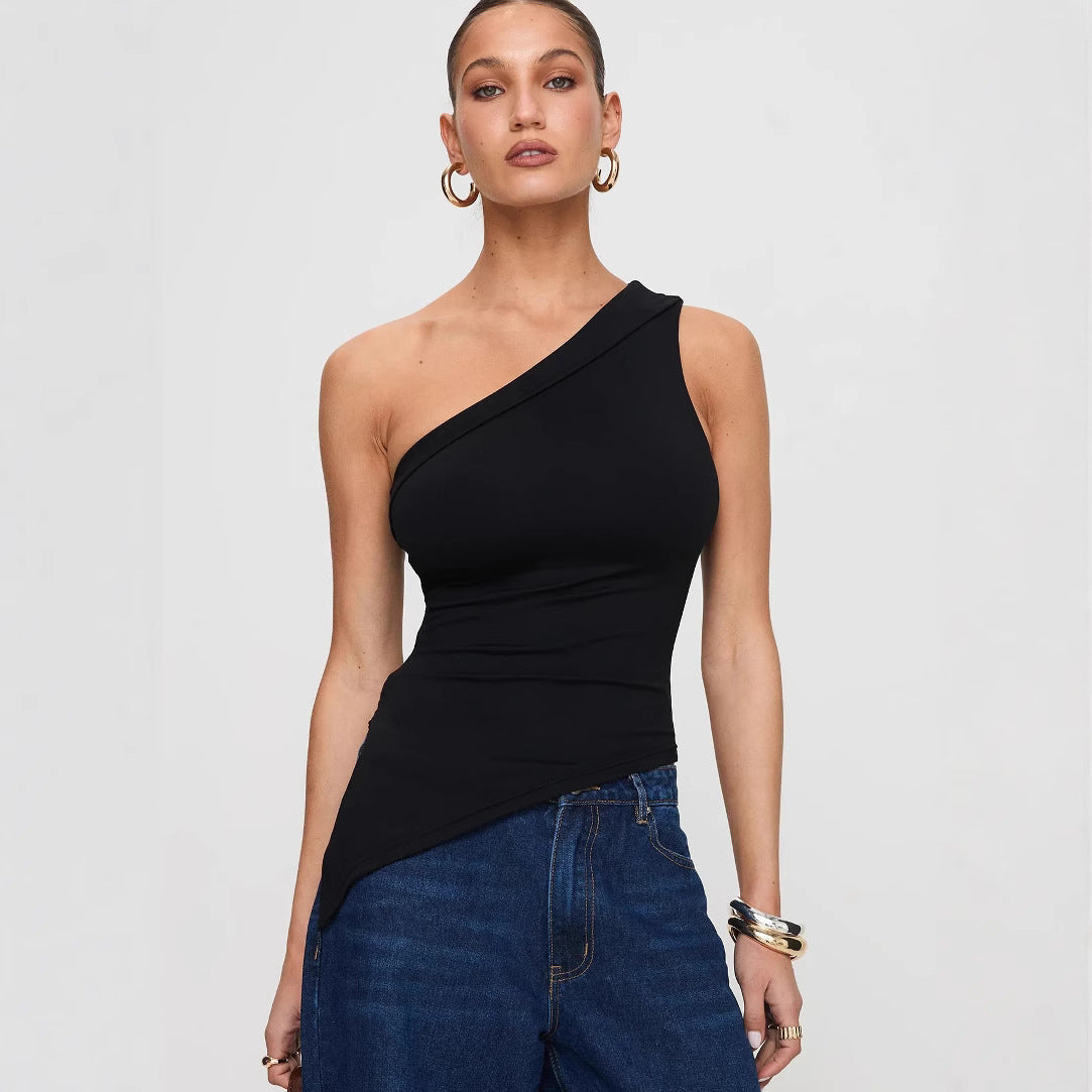 Top femme asymétrique – Coupe slim – Une épaule – Tissu stretch respirant