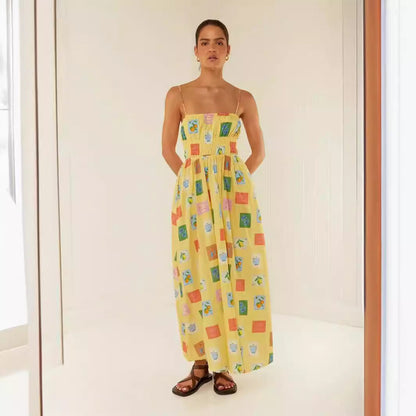 Robe longue femme – Épaules dénudées – Bretelles fines – Coupe fluide – Haut froncé