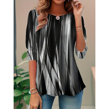 Blouse femme – Coupe ample – Imprimé abstrait – Manches 3/4 – Tissu léger respirant