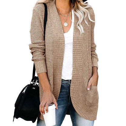 Gilet femme – Coupe décontractée – Maille douce – Col en V – Ouverture sans fermeture – Poches