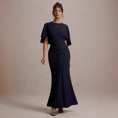 Robe longue femme – Coupe cintrée – Manches volantées – Taille froncée – Tissu luxe