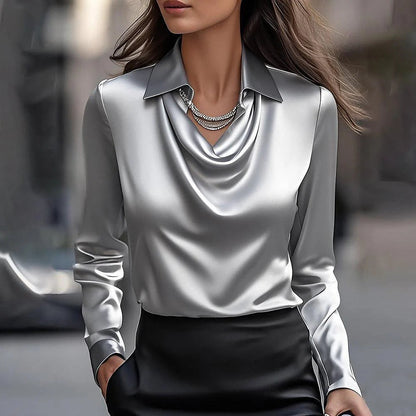 Blouse femme – Tissu luxueux – Col classique – Manche longue – Coupe fluide