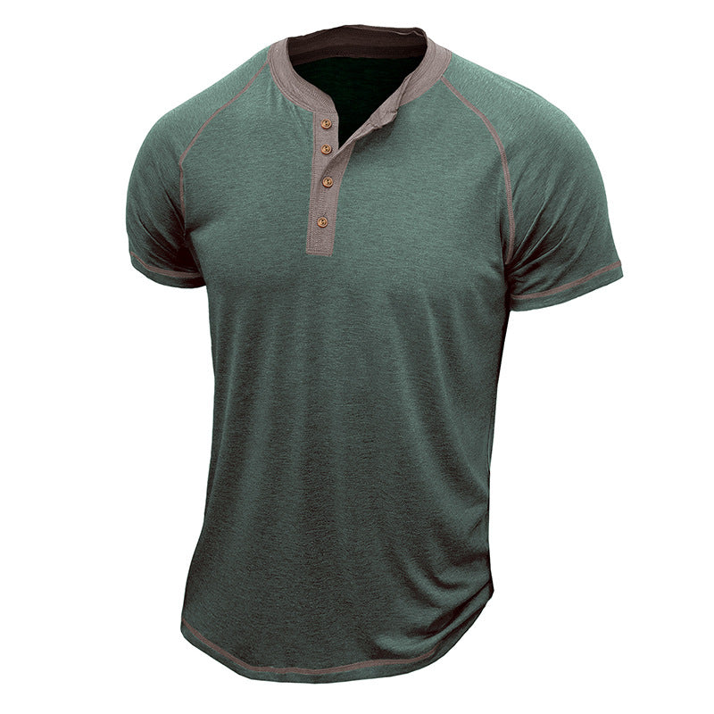 T-shirt Henley homme – Coton doux – Coupe classique – Manches courtes – Détails contrastés