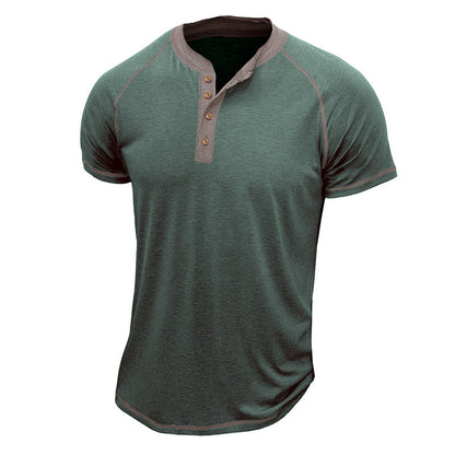 T-shirt Henley homme – Coton doux – Coupe classique – Manches courtes – Détails contrastés