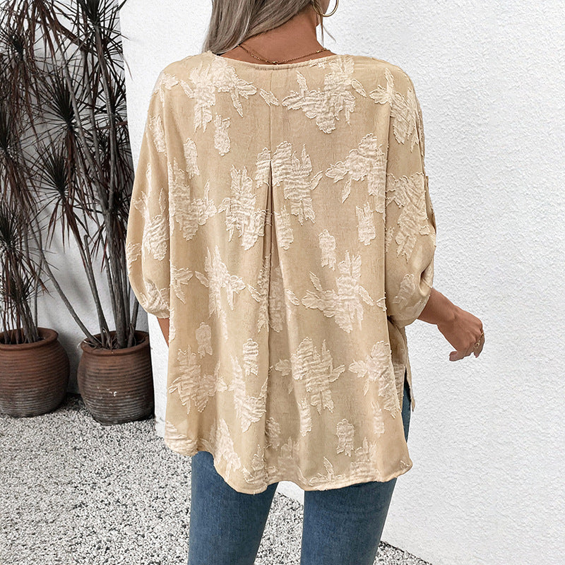 Blouse femme – Coupe ample – Détail lacé – Tissu respirant – Manches retroussées
