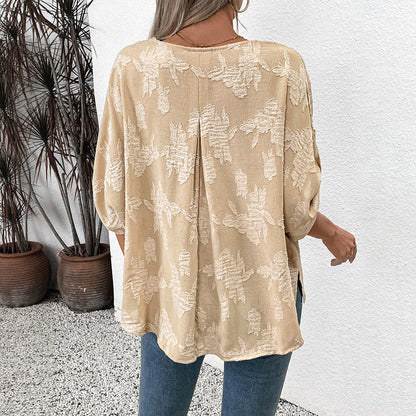 Blouse femme – Coupe ample – Détail lacé – Tissu respirant – Manches retroussées