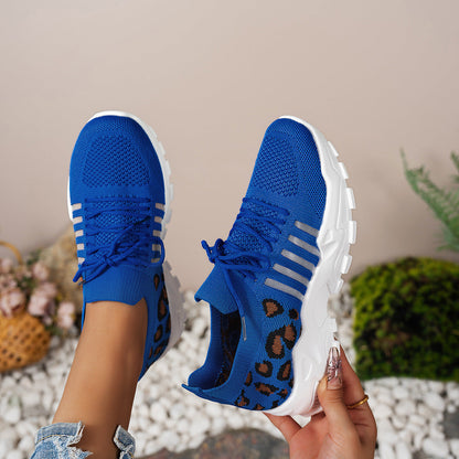Baskets femme – Flyknit respirant – Semelle ondulée – Imprimé léopard – Basique