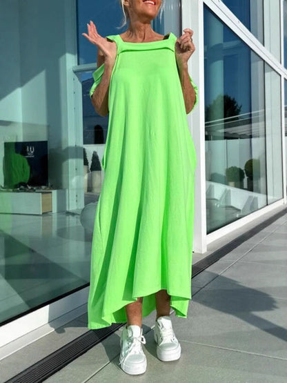 Robe longue femme – Épaules dénudées – Coupe ample – Tissu coton léger – Style décontracté