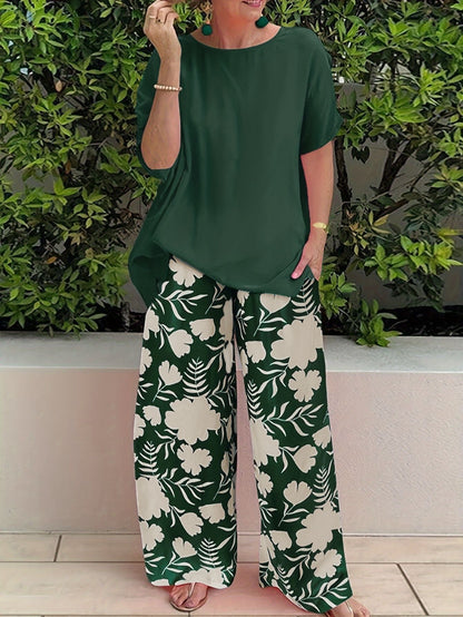 Pantalon large femme – Coupe fluide – Imprimé floral – Tissu lin léger