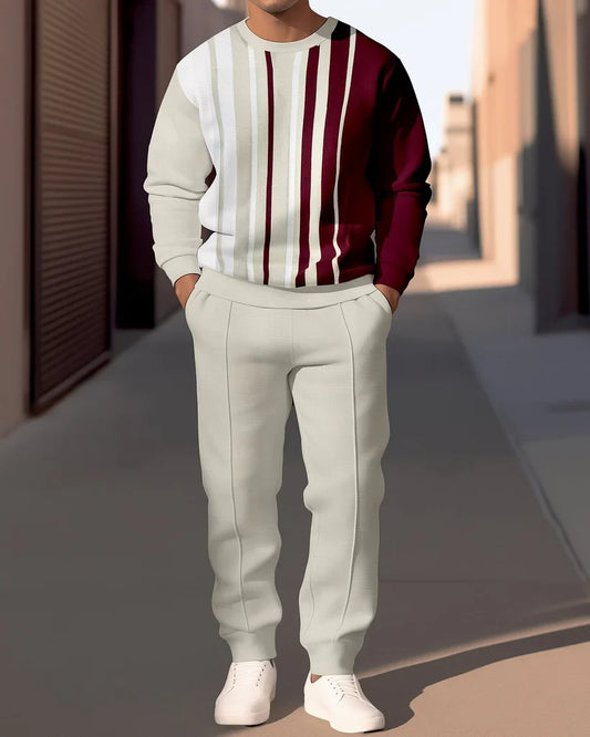 Homme Ensemble Deux Pièces - Maille Douce - Coupe Décontractée - Rayures Verticales