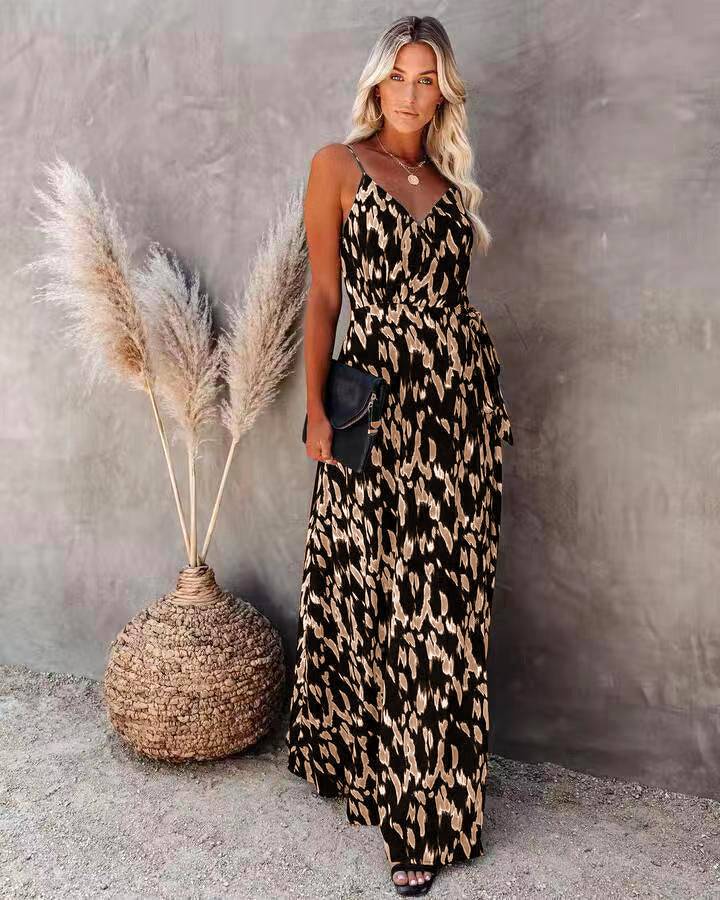 Robe femme mi-longue – Coupe slim – Imprimé – Décolleté en V – Bretelles fines
