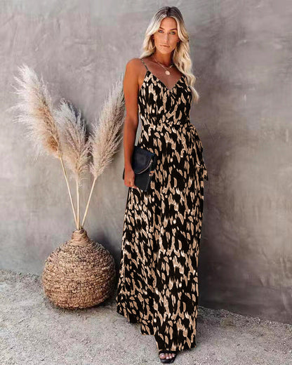Robe femme mi-longue – Coupe slim – Imprimé – Décolleté en V – Bretelles fines