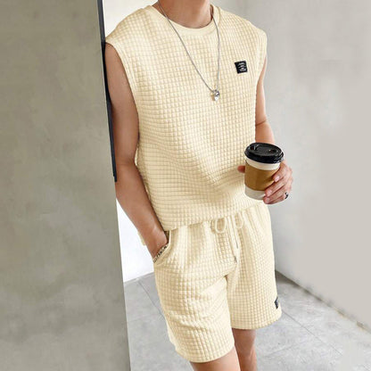 Ensemble Homme Débardeur et Short – Maille Waffle – Coupe Ample – Tenue Décontractée