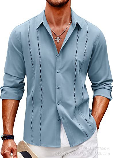 Chemise homme – Coupe ajustée – Coton mélangé – Imprimé discret – Boutonnage devant