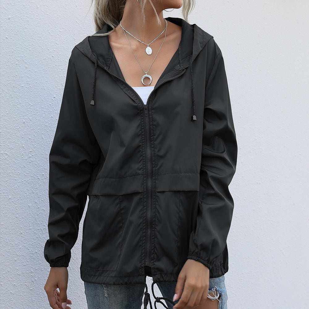 Veste femme à capuche – Déperlante légère – Coupe ample – Fermeture zippée
