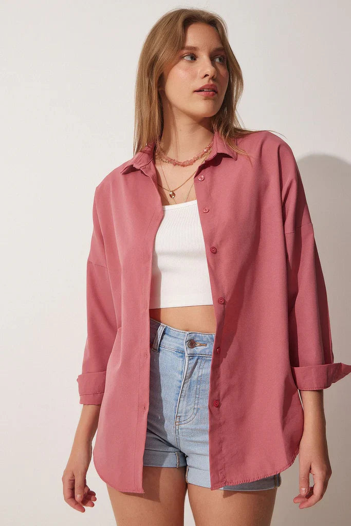 Blouse femme oversize – Coton doux – Manches longues – Boutonnée – Col classique