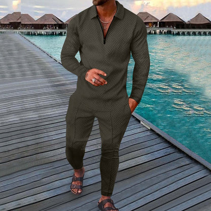 Ensemble de loisirs homme – Coupe slim – Polo manches longues – Tissu respirant motif 3D