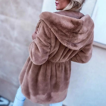 Femme Cardigan Capuche - Maille Pelucheuse - Coupe décontractée - Longueur mi-cuisse