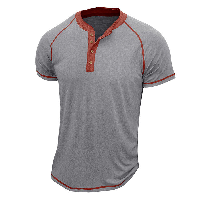 T-shirt Henley homme – Coton doux – Coupe classique – Manches courtes – Détails contrastés