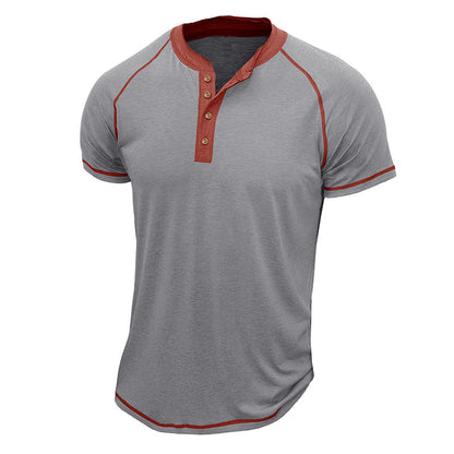 T-shirt Henley homme – Coton doux – Coupe classique – Manches courtes – Détails contrastés