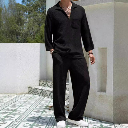 Ensemble de détente homme – Coupe décontractée – Tissu doux texturé – Manches longues