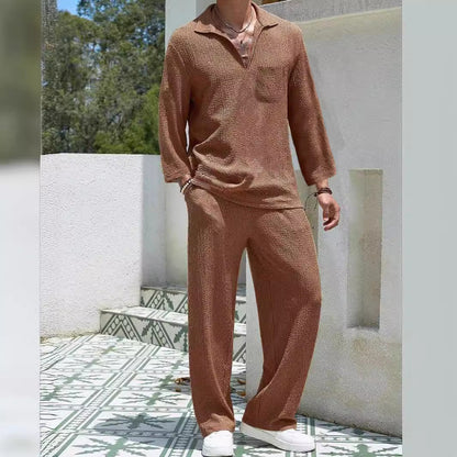 Ensemble de détente homme – Coupe décontractée – Tissu doux texturé – Manches longues