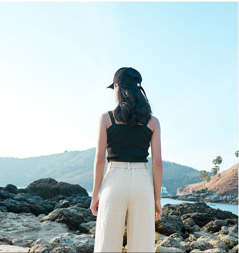 Pantalon Large Femme - Lin Léger - Taille Élastique - Confort Chic et Respirant