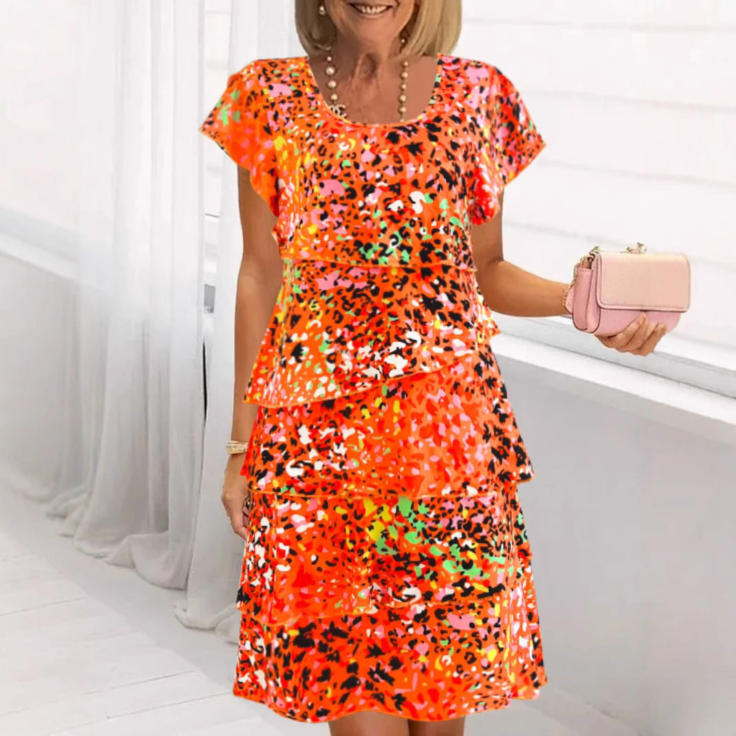 Robe midi femme – coton léger – manches volantées – coupe fluide à étages