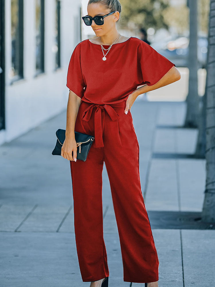 Combinaison femme – Coupe ample – Jambes larges – Taille réglable – Tissu léger