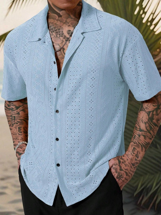 Chemise homme – Dentelle légère – Coupe décontractée – Manches courtes – Col classique