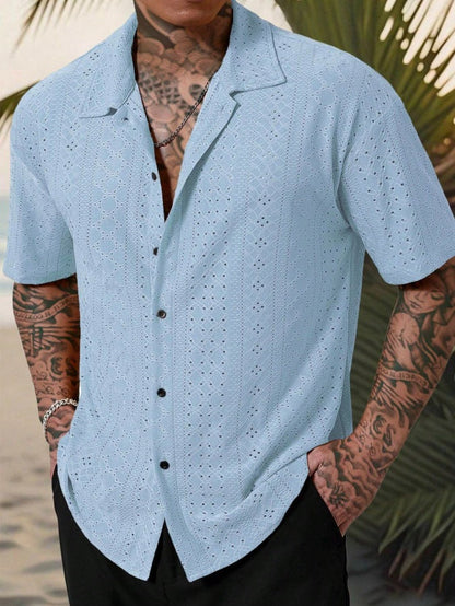 Chemise homme – Dentelle légère – Coupe décontractée – Manches courtes – Col classique