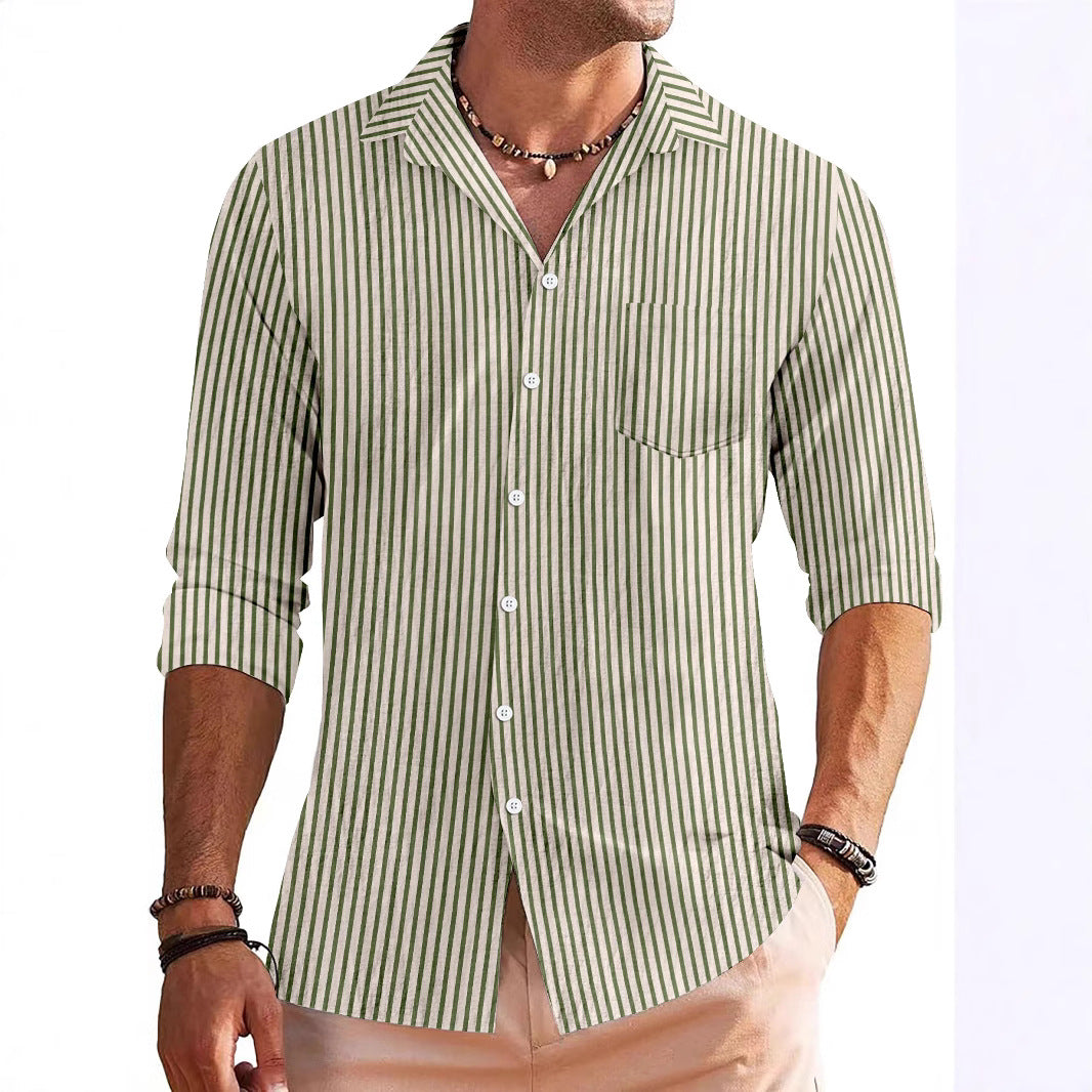 Chemise homme manches longues – Coupe régulière – Tissu respirant – Rayures modernes