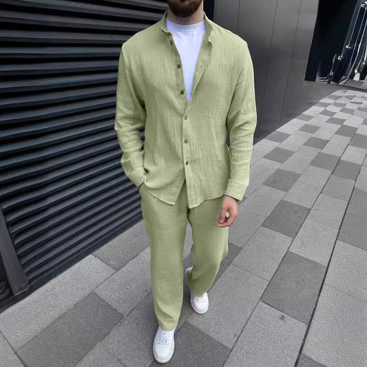 Tenue homme – Ensemble linnen coupe décontractée – Chemise boutonnée et pantalon droit