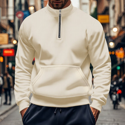 Sweat-shirt homme – Coupe décontractée – Demi-zip – Poche kangourou – Coton doux