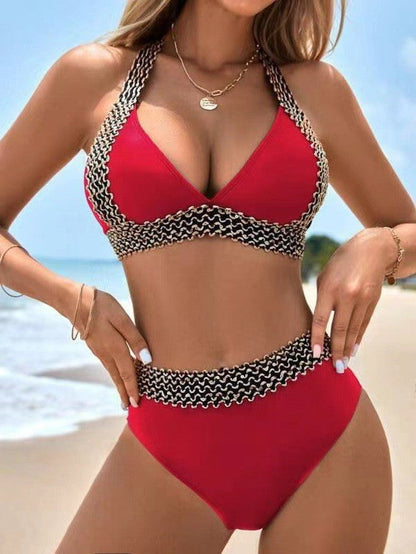 Maillot de bain femme deux pièces – Taille haute – Détail crochet – Dos nu ajustable