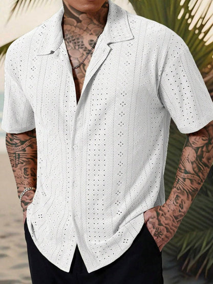 Chemise homme – Dentelle légère – Coupe décontractée – Manches courtes – Col classique