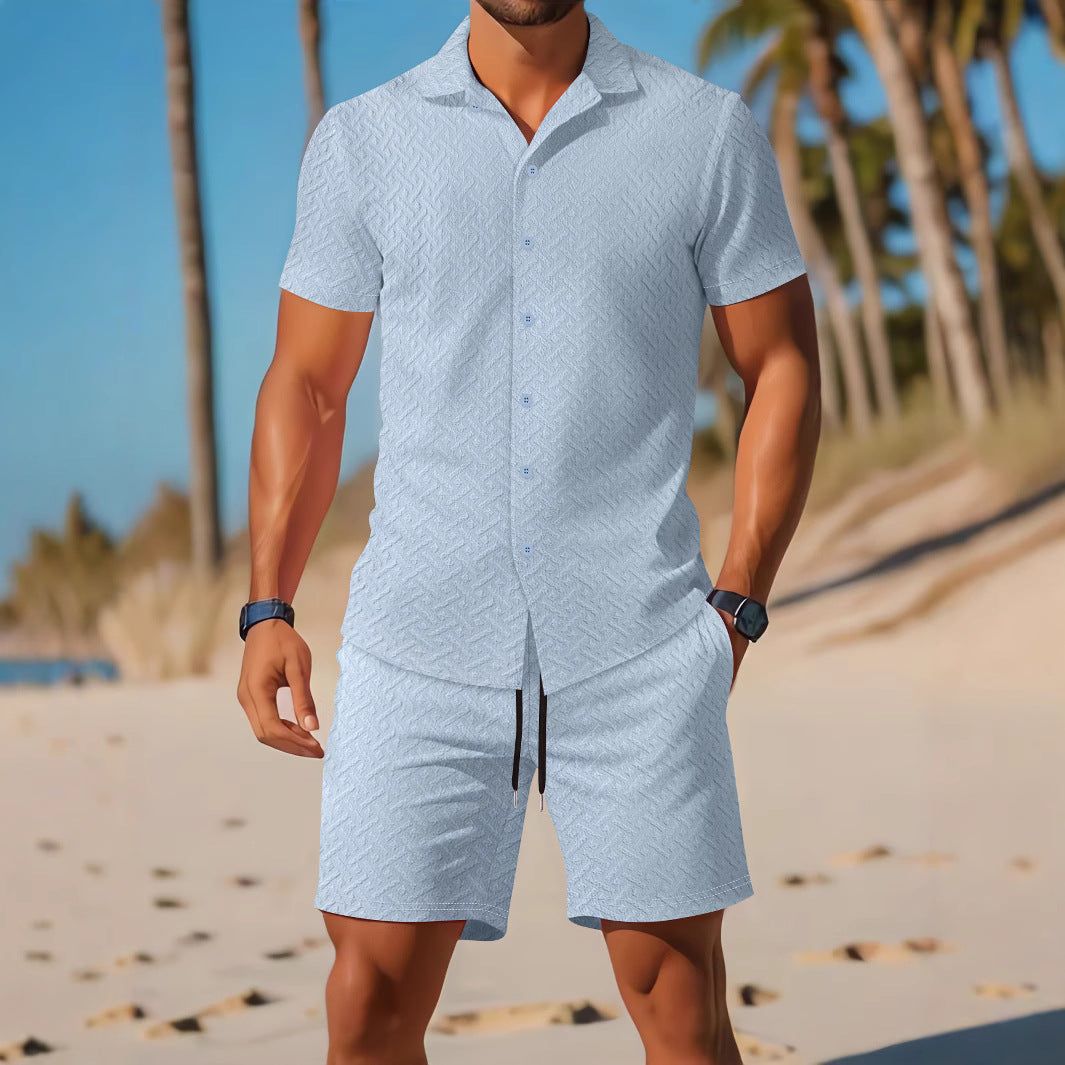 Ensemble Chemise et Short Homme – Coupe Slim – Texture Gaufrée – Tissu Respirant