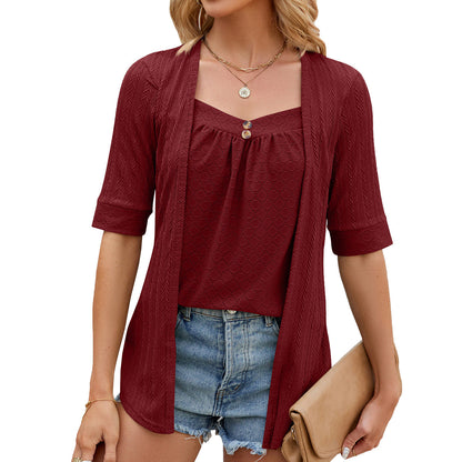 Gilet Femme – Maille Douce – Coupe Décontractée – Manches 3/4 – Ouverture Devant