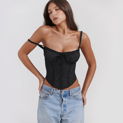 Débardeur Femme – Coupe Ajustée – Dentelle Élégante – Finition Satinée – Fines Bretelles