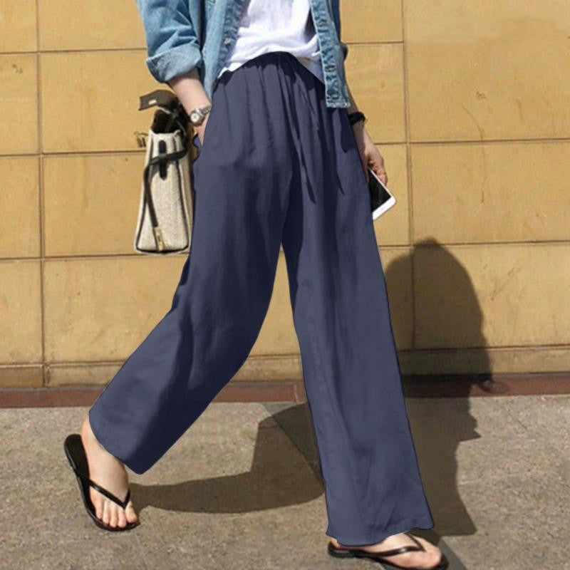 Pantalon femme large – Taille haute – Coupe fluide – Tissu doux respirant