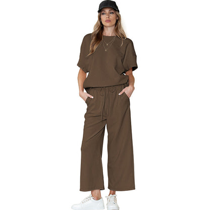 Ensemble Femme Décontracté – Tissu Texturé Léger – Coupe Ample – Taille Cordon Ajustable