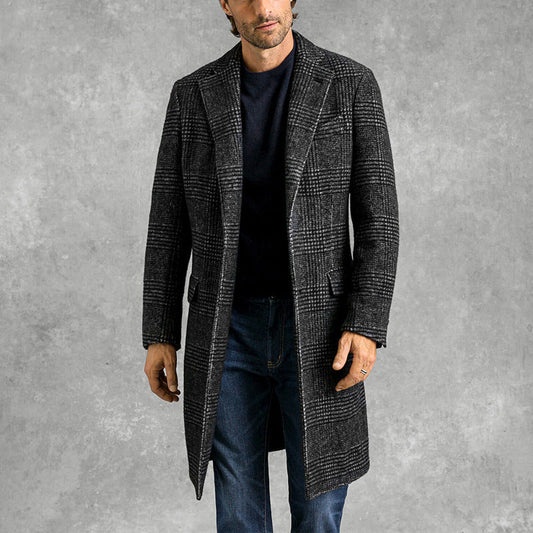 Manteau homme – Coupe ajustée – Motif à carreaux texturé – Revers cranté – Mi-long