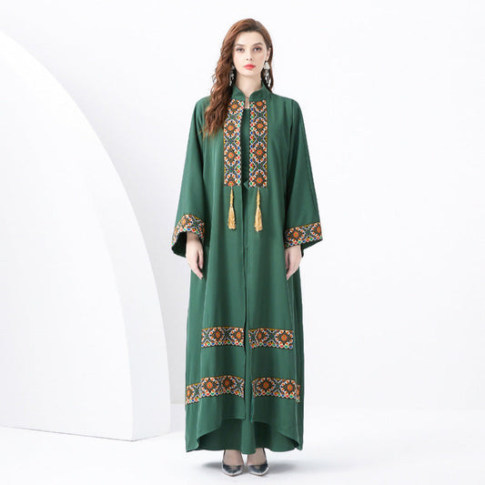 Robe longue femme – Coupe fluide – Détail tissé ethnique avec pampilles
