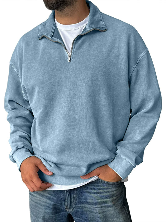 Sweat-shirt homme – Coupe décontractée – Col montant zippé – Épaules tombantes