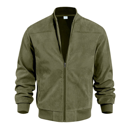 Blouson bomber homme – Coupe classique – Tissu toucher daim – Col montant zippé